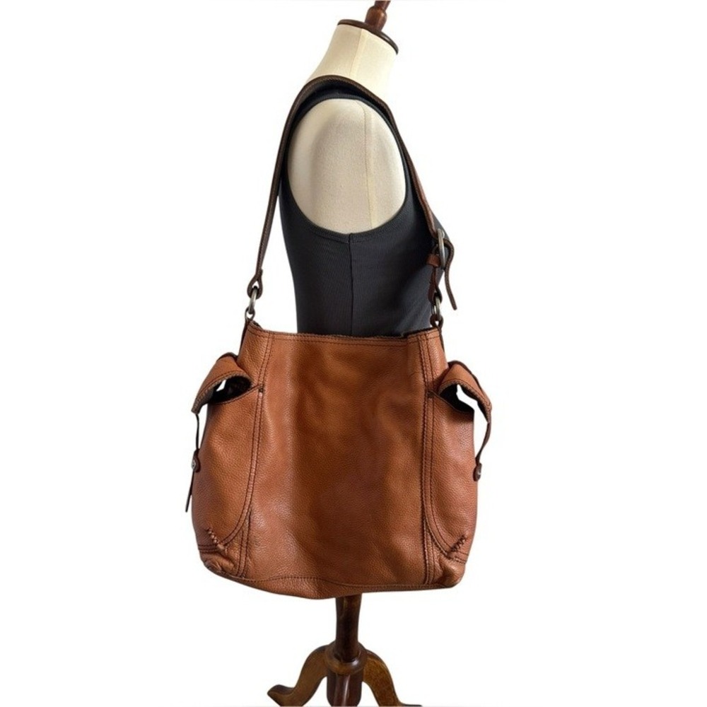 Lucky Brand Cognac Pebbled Leather Hobo Bag Boho Chic Shoulder Purse - Picture 15 of 15